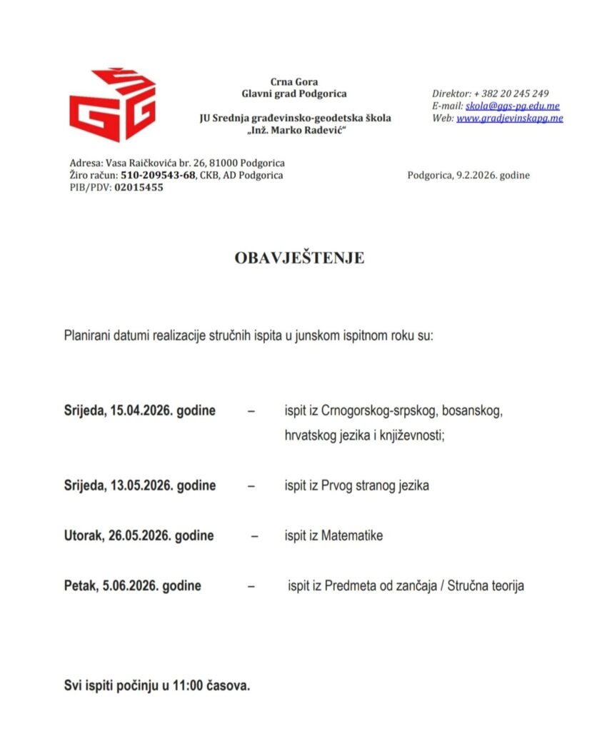Planirani datumi realizacije stručnih ispita u junskom ispitnom roku