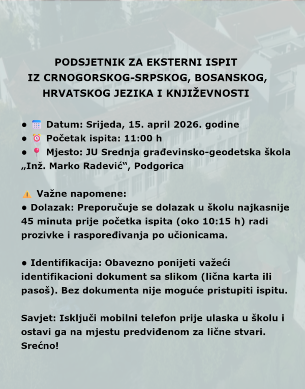 PODSJETNIK ZA EKSTERNI ISPIT IZ CRNOGORSKOG-SRPSKOG, BOSANSKOG, HRVATSKOG JEZIKA I KNJIŽEVNOSTI